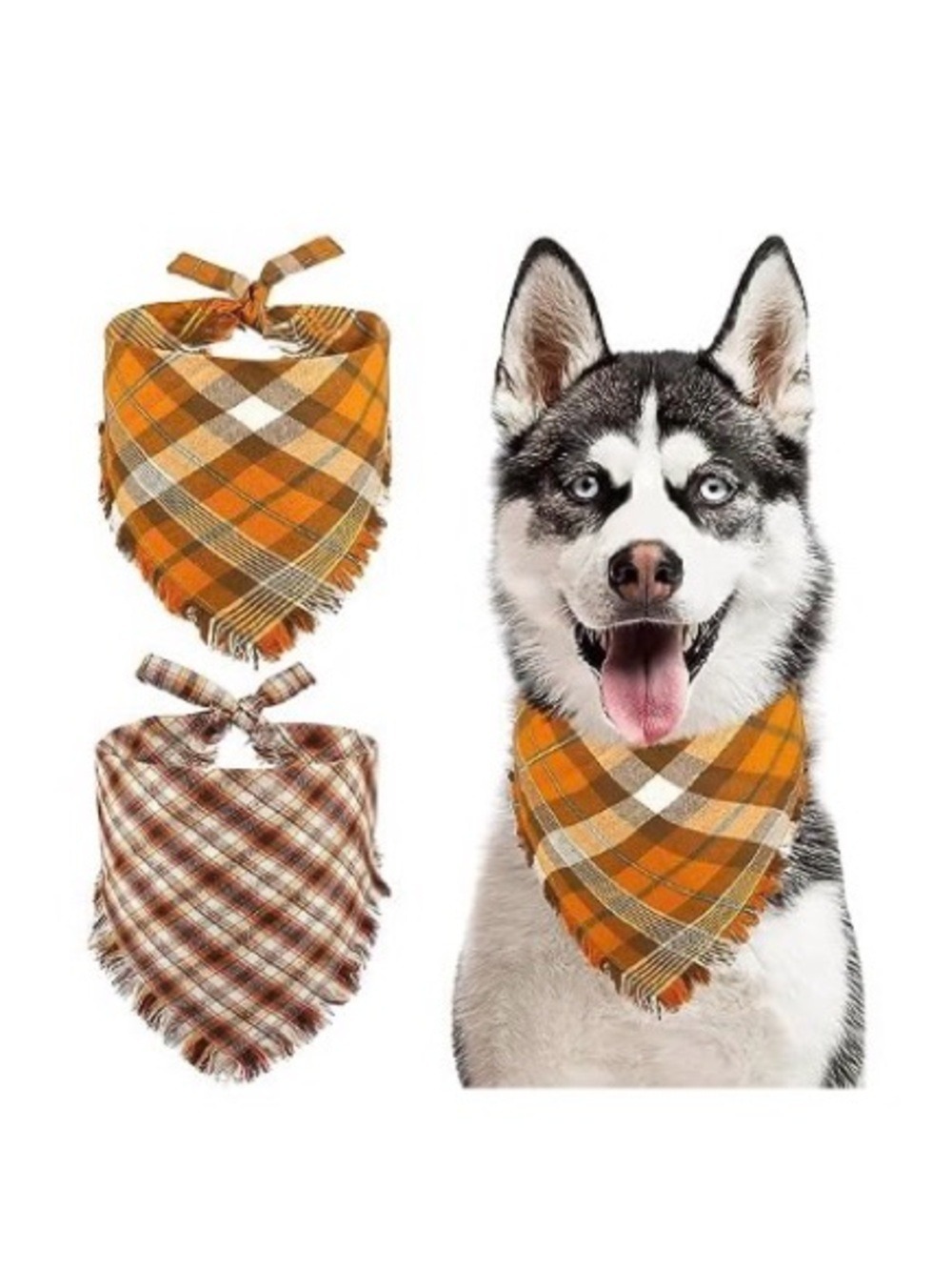 Kytely Dog Bandanas Large Orange Plaid 2 Pack